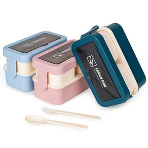 lot 19047 image: Rarapop 3 Pack Bento Box Adult Lunch Boxes 45OZ, 2 Layer Kids Stackable Lunch Container Meal Prep Container With Cutlery, 3 Compartment Design Food Containers for Lunch Snacks, BPA FREE