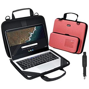 lot 19051 image: Chromebook case,Laptop Cover, 11-11.6 in EVA Always on Protective Notebook Sleeve with Pouch and Shoulder Bag for Acer Samsung lenevo ASUS HP Dell MacBook Air (Pink)