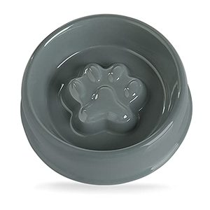 lot 19052 image: Sweejar Ceramic Dog Bowl, Relief Dog Paw Pattern, Puppy Dog Food Dish, Porcelain Pet Slow Feeder Water Bowl (20 Fl Oz, Gray)