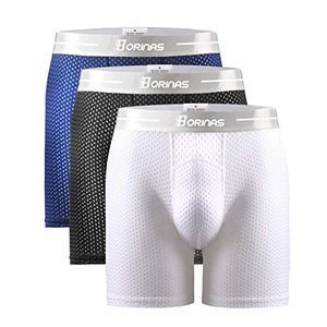 lot 19060 image: BORINAS Mens Mesh Underwear Breathable Ice Silk Athletic Sports Boxer Briefs for Men 3D Pouch No Fly(L)