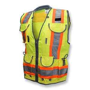 lot 19061 image: Radians SV55 Class 2 Heavy Woven Two Tone Engineer Vest with Padded Neck to Support Extra Weight in Cargo Pockets, Green, 2X-Large