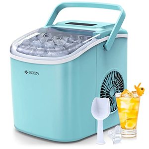 lot 19074 image: ecozy Portable Ice Maker Countertop, 9 Cubes Ready in 6 Mins, 26 lbs in 24 Hours, Self-Cleaning Ice Maker Machine with Ice BagsStanding Ice ScoopIce Basket for Kitchen Office Bar Party, Aqua