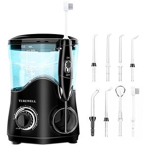 lot 19099 image: TUREWELL FC162 Water Dental Flosser for TeethBraces,10 Pressure Levels, 8 Water Jet Tips for Family, 600ML Electric Water Dental Oral Irrigator for Teeth Clean (Black)