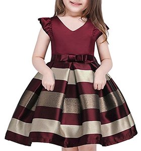lot 19100 image: NSSMWTTC Flower Girls Dresses Stripe Princess Baby Girl Wedding Formal Party Dress 2021 Christmas Frocks Clothes(Wine,150) Size 12