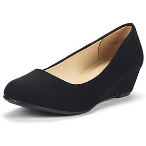 lot 19101 image: DREAM PAIRS Womens Debbie Black Suede Mid Wedge Heel Pump Shoes - 10 M US