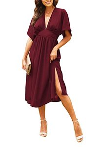 lot 19105 image: Shawhuwa Womens Summer Long Cocktail Party Wedding Formal Flowy Midi Dresses Ruby S