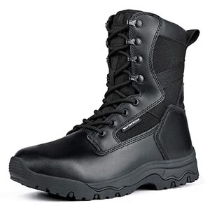 lot 19117 image: FREE SOLDIER Tactical Boots 8 Inches Lightweight Combat Boots Durable Suede Leather Military Work Boots Waterproof Black 9)