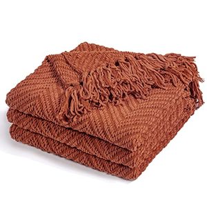 lot 19120 image: RECYCO Chenille Knit Throw Blanket for Couch, Versatile Decorative Woven Knit Chenille Blanket for Bed, Super Soft Warm & Cozy Knitted Throw Blanket with Tassels for Sofa, Chair. Rust, 50x60