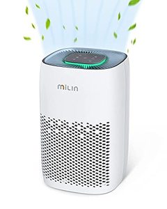 lot 19122 image: MILIN Air Purifier for Home with UV Light & True H13 HEPA Filter, 825 Sq Ft Coverage Odor Eliminator, 99.97% Remove, 3 Fan Speed, 8H Timer, Child Lock