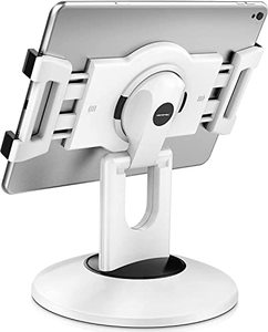 lot 19143 image: AboveTEK Retail Kiosk iPad Stand, 360° Rotating Commercial Tablet Stand, 6-13 iPad Mini Pro-Business Tablet Holder, Swivel Design for Store POS Office Showcase Reception Kitchen Desktop (White)