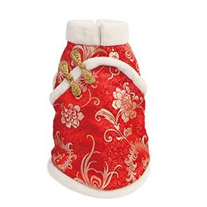 lot 29333 image: SEIS New Year Cat Knot Buttons Coat Dogs Cheongsam Winter Pet Clothes Vest of The Tang Dynasty Christmas Costume for Cats Teddy Bichon Small Medium Dogs (White, M (Chest Circumference 55cm 21.6))