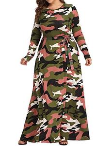 lot 29335 image: XUGWLKJ Plus Size 3XLCamouflage Maxi Dress for Women Long Sleeve Printed Long Dresses
