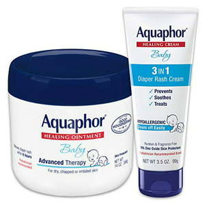 lot 29347 image: Aquaphor Baby Skin Care Set - Fragrance Free Prevents Soothes and Treats Diaper Rash - Includes 14 oz. Jar of Advanced Healing Ointment & 3.5 oz Tube of Diaper Rash Cream