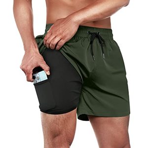 lot 29352 image: BRISIRA Swim Trunks Men Swim Shorts Quick Dry 5 inch Inseam Beach Shorts with Compression Liner and Zipper Pocket ArmyGreen. 3XL