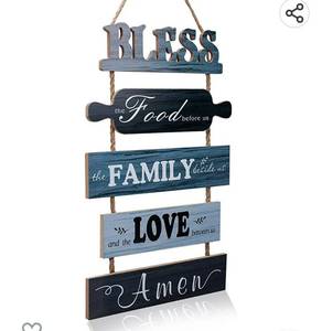 lot 29367 image: Bless the Food Before Us Sign Farmhouse Kitchen Wall Decor Rustic Dining Room Wall Art Decor Living Room Decorations Country Vintage Kitchen Hanging Wood Signs