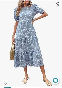 lot 29376 image: PRETTYGARDEN Womens Summer Casual Boho Dress Floral Print Ruffle Puff Sleeve High Waist Midi Beach Dresses Large