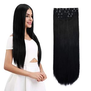 lot 29378 image: REECHO 14 Straight Short Length Long 4 PCS Set Thick Clip in on Hair Extensions Natural Black