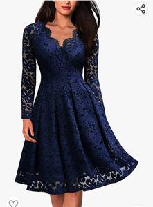lot 29381 image: MISSMAY Womens Vintage Floral Lace Long Sleeve V Neck Cocktail Formal Swing Dress Small