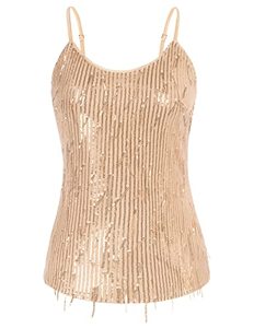 lot 29382 image: Women Disco Tops Plus Size U Neck Sleeveless Sparkle Tassel Top Champagne 22W