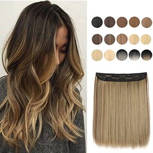 lot 29391 image: Inscca Hair Extensions Fake Hair Invisible Wire Golden Brown & Natural Blonde Halo Wire in Extension 16 inch Long Straight Hair Piece for Women Transparent Adjustable Line