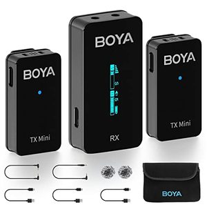 lot 29396 image: BOYA 2.4GHz Cilp on Wireless Lavalier Microphone for Canon Nikon Sony DSLR Camera Camcorder Android Rechargeable Lapel Mic for Vlogging Video Recording Interview YouTube (BY-XM6-S2-MINI).  MISSING ONE