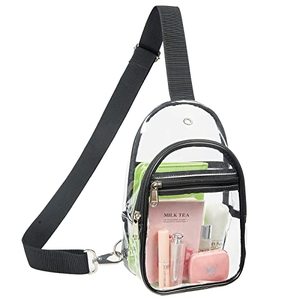 lot 35401 image: Clear Sling Bag Stadium Approved, Small Clear Chest Backpack, Clear Crossbody Chest Bag for Men Women, Black