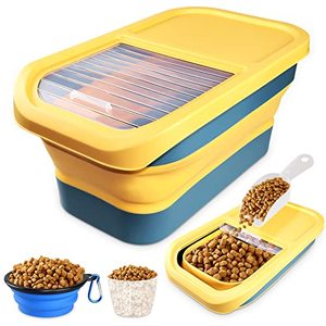 lot 35406 image: Fuufome Dog Food Storage Container13LB-20LB Dog Food Storage ContainerCat Food Storage ContainersCollapsible Pet Food Container with Folding BowlMeasuring Cup and Scoop