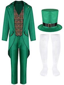 lot 35407 image: Shihanee 4 Pieces Green Leprechaun Adult Costume St. Patricks Day Costume Green Irish Paddys for Men Adult (4X-Large)