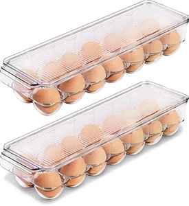 lot 35430 image: Utopia Home Egg Container For Refrigerator - 14 Egg Container With Lid & Handle, Egg Holder For Refrigerator, Egg Storage & Egg Tray (Clear, Pack of 2)