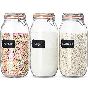 lot 35435 image: Qianfenie 0.5 Gallon Glass Storage Jars with Airtight Lids, Kitchen Glass Canister Set of 3, Wide Mouth Mason Jars with Hinged Lids for Fermenting, Canning, Pickling (Extra Gasket and Labels)