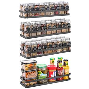 lot 35436 image: Scnvo Wall Mounted Spice Rack Organizer 4 Pack, Floating Shelves Storage for Pantry Cabinet Door, Sturdy Hanging Seasoning Organizer Jars Storage for Kitchen, Bathroom, Black