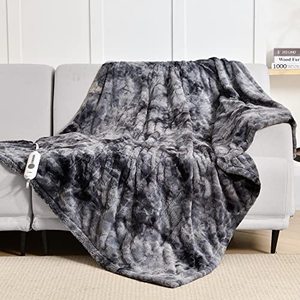 lot 35439 image: WOOMER 5 Year Warranty Heated Throw Electric Throw(50x 60), Soft Faux Fur Fast Heating Blanket, 4 Heating Levels & 4H Auto Off, Machine Washable, Over-Heat Protection