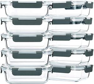 lot 35441 image: M MCIRCO 10-Pack,22 Oz Glass Meal Prep Containers,Glass Food Storage Containers with lids,Glass Lunch Containers,Microwave, Oven, Freezer and Dishwasher (Gray)
