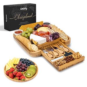 lot 35447 image: SMIRLY Bamboo Cheese Board and Knife Set Large Charcuterie Boards Set & Cheese Platter