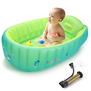 lot 35467 image: Boysea Inflatable Baby Bathtub with Air Pump, Bathtub Seat with Anti-Sliding Saddle Horn for Newborn to Toddler, Portable Travel Shower Basin with Back Support, Deflates and Folds Easily