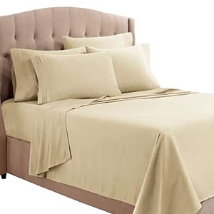 lot 35468 image: Clara Clark Queen Sheets, 6 Piece Set - Hotel Luxury Sheets for Queen Size Bed, Super Soft Bedding Sheets & Pillowcases, Queen Size Sheets, Beige Cream