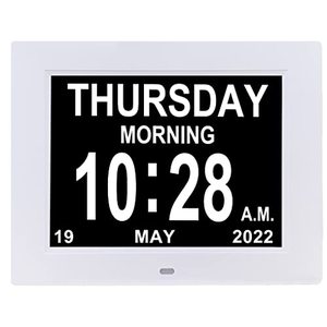 lot 35474 image: SSINI Large Display Digital Day Calendar Clock,Non-Abbreviated Day Month Digital Wall Clock for Seniors,Elderly,Vision Impaired,Memory Loss Dementia Clock with 12 Alarms,1224H,Auto Dimmable(8 Inch)