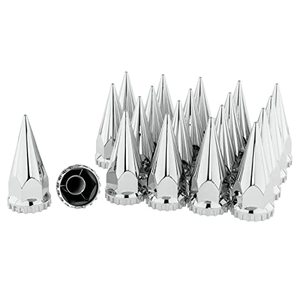 lot 35481 image: CHDT66 33 mm x 4-34 Super Spike Plastic Chrome Lug Nut Covers with Flange - Thread On - Lug Nut Covers for Semi Truck Trailer and More - Pack of 20 PC Lug Nut Covers