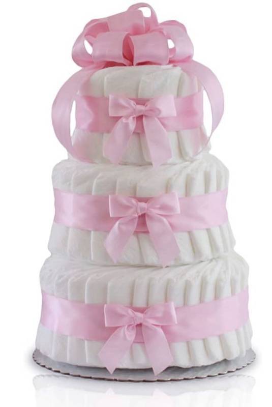 lot 62665 image: Classic Pastel Baby Shower Diaper Cake (3 Tier, Pink) - stick photo approximate