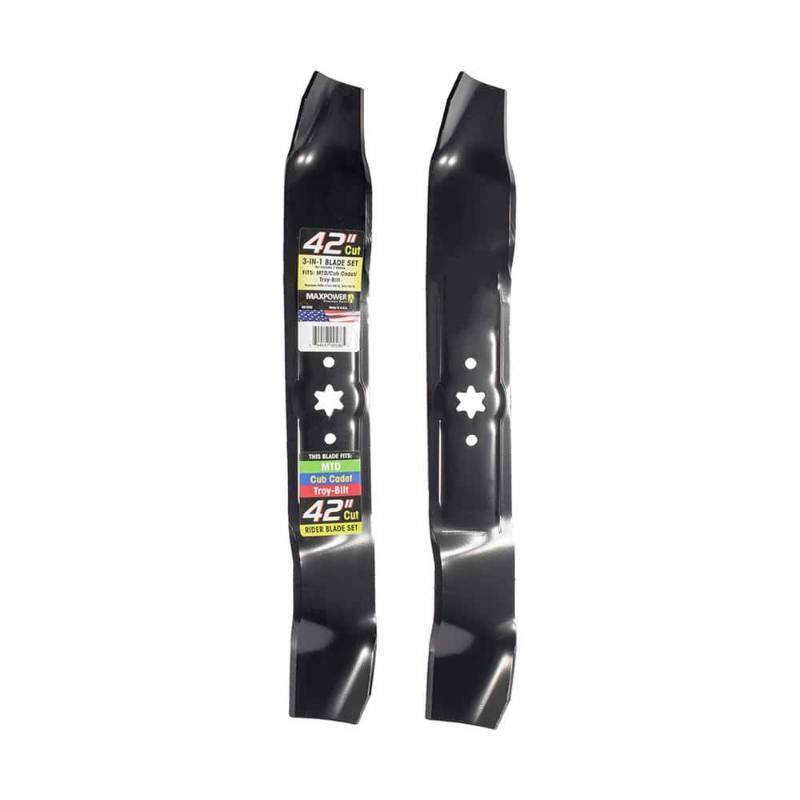 lot 60111 image: MaxPower 2 Blade Mulching Set for Many 42 Cut MTD, Cub Cadet, Troy-Bilt, Craftsman Mowers Replaces OEM #s 742-0616, 942-0616