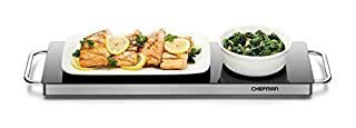 lot 60166 image: Chefman Long Electric Warming Plate Heating Element, Prep Food for Parties, Stainless Steel Frame & Tempered Glass Surface, Buffet at Home, for Trays & Dishes, Cool-Touch Handles, Black, 23.8 x 8.6 (B08JCYCRWN)