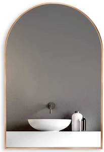 lot 62230 image: HOWOFURN 2436 Arched Wall Mounted Mirror, Wall Decor, w Metal Frame for Bathroom, Bedroom, Entryway, Modern & Contemporary Arch Top Wall Mirror - Gold