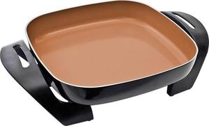 lot 62269 image: BELLA Electric Ceramic Titanium Skillet, Roast, Fry and Steam, Healthy-Eco Non-stick Coating, Convenient Easy Clean Up, Glass Lid Included, 12 x 12, CopperBlack (B01LZZGH3R)