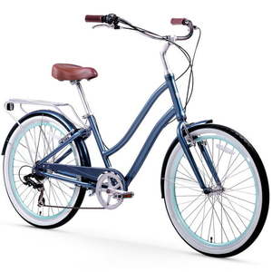 lot 62328 image: sixthreezero Every journey Women s 7-Speed Step-Through Hybrid Cruiser Bicycle 26 In. Wheels and 17.5 In. Frame Navy