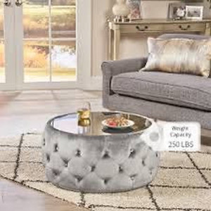 lot 62381 image: Christopher Knight Home Glam Velvet and Tempered Glass Coffee Table Ottoman, Smoke