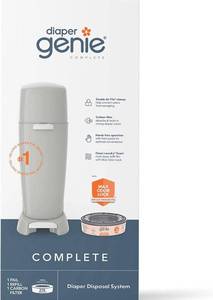 lot 62292 image: Diaper Genie Complete Pail with Built-In Odor Controlling Antimicrobial, Includes Pail and 1 Refill, Gray Pail, 2 Piece Set (Pack of 1)