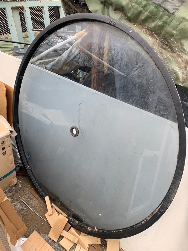 lot 127 image: 53 Large Round Outdoor Table Top w Center Umbrella Slot