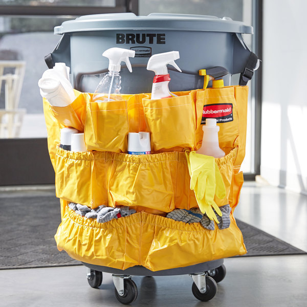 lot 155 image: 2 New Rubbermaid FG264200YEL Yellow BRUTE Caddy Bag for 32 and 44 Gallon Trash Cans
