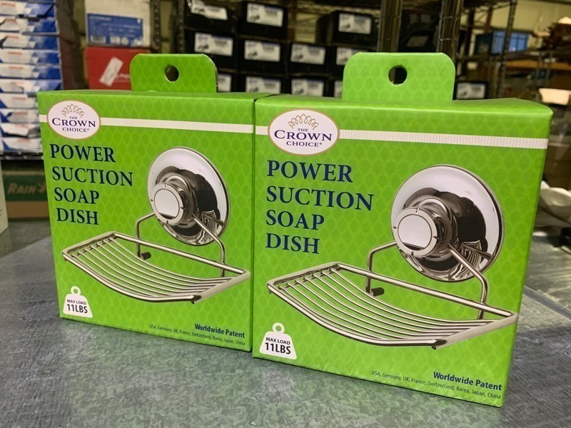 lot 161 image: 2 New Crown Choice Power Suction 11lbs Max Load Soap Dishes