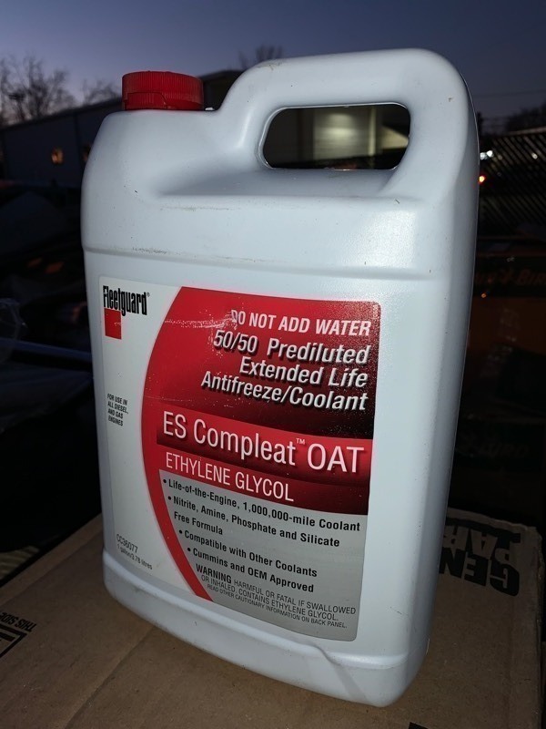 lot 230 image: New Gallon of Fleetguard 5050 Prediluted Extented Life Antifreeze Coolant ES Compleat OAT Ethylene Glycol
